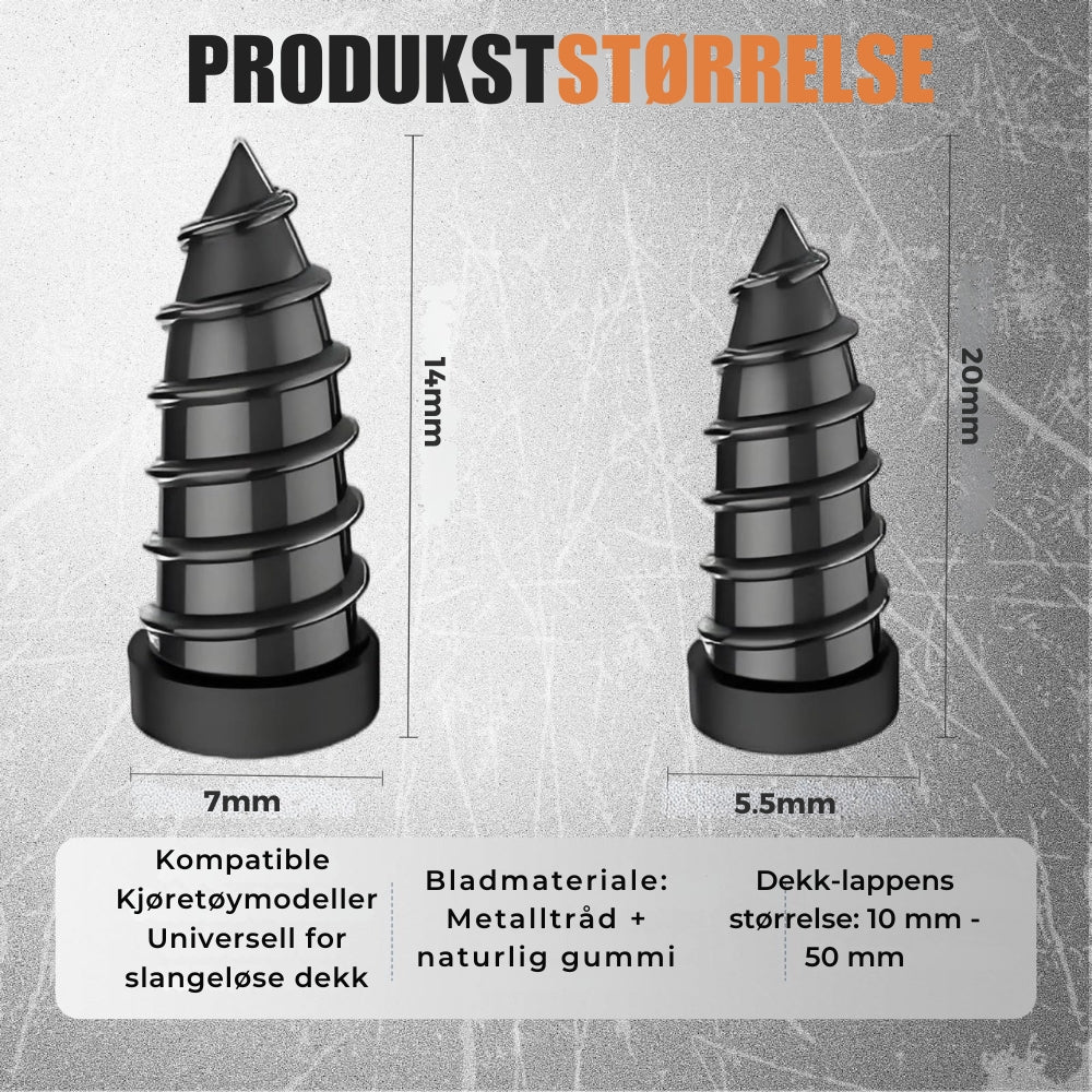TireSnap – Selvbetjent dekkreparasjonssett med gummispiker for slangeløse dekk