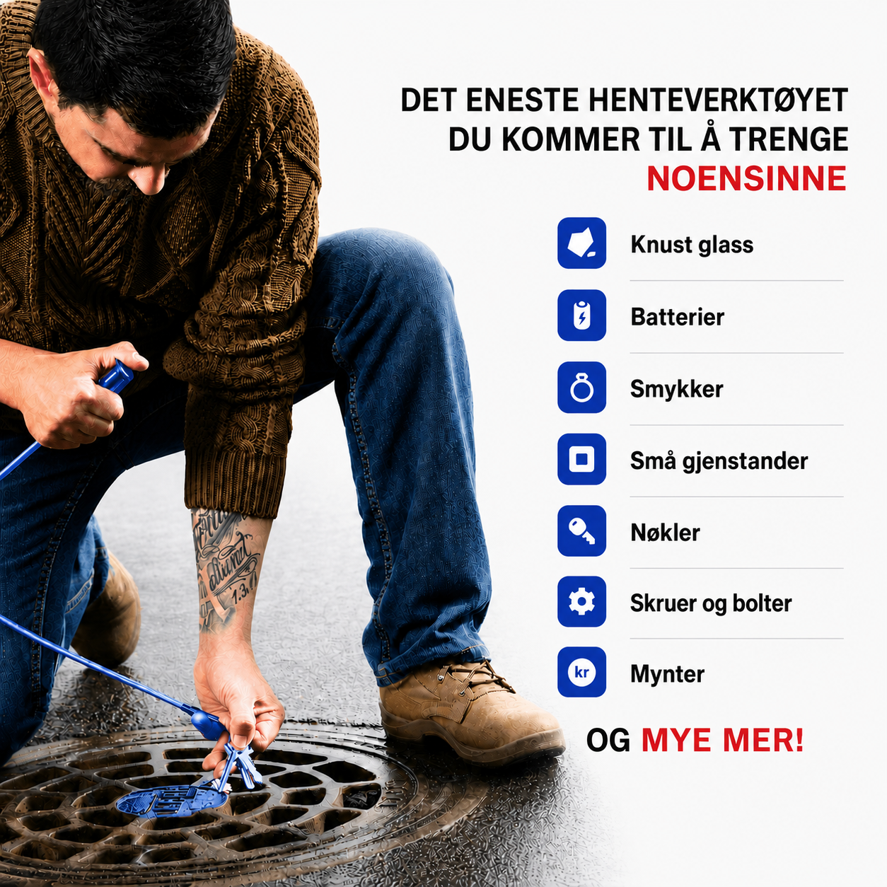Grabix – Fleksibelt magnetisk gripeverktøy med LED-lys – Lang rekkevidde klo-griper (70 cm)