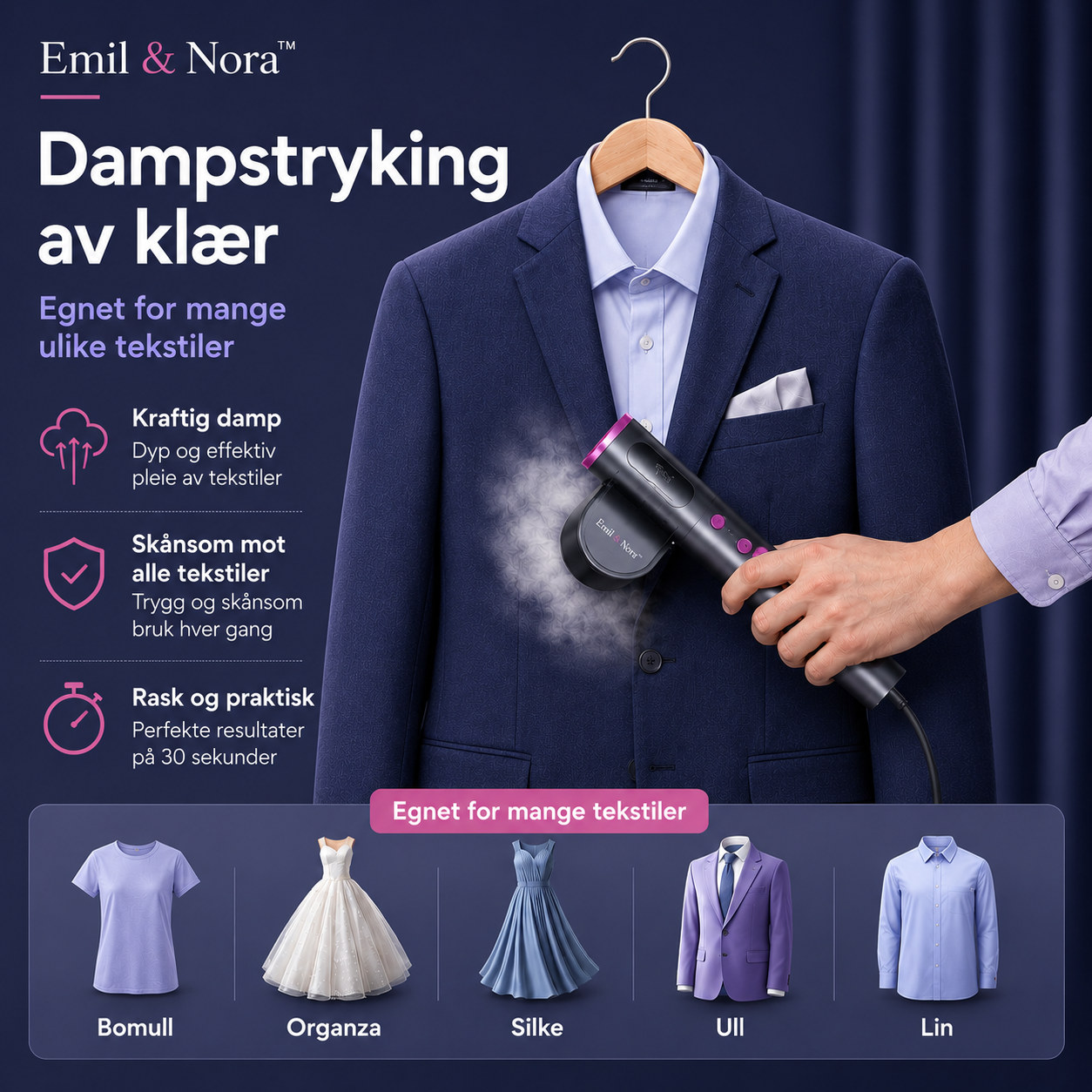 Emil & Nora™ – Reisedamper Pro – 2-i-1 bærbart dampstrykejern