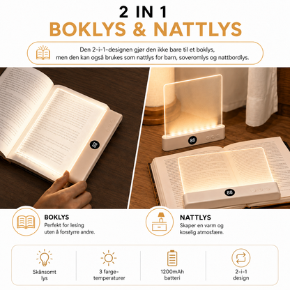 LeseLys™ - Boklampe, Oppladbar Klar LED Flat Leselampe