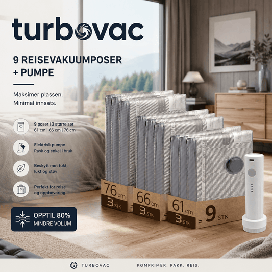 TurboVac Pro™ - 9 vakuumposer + oppladbar pumpe – perfekt for reise