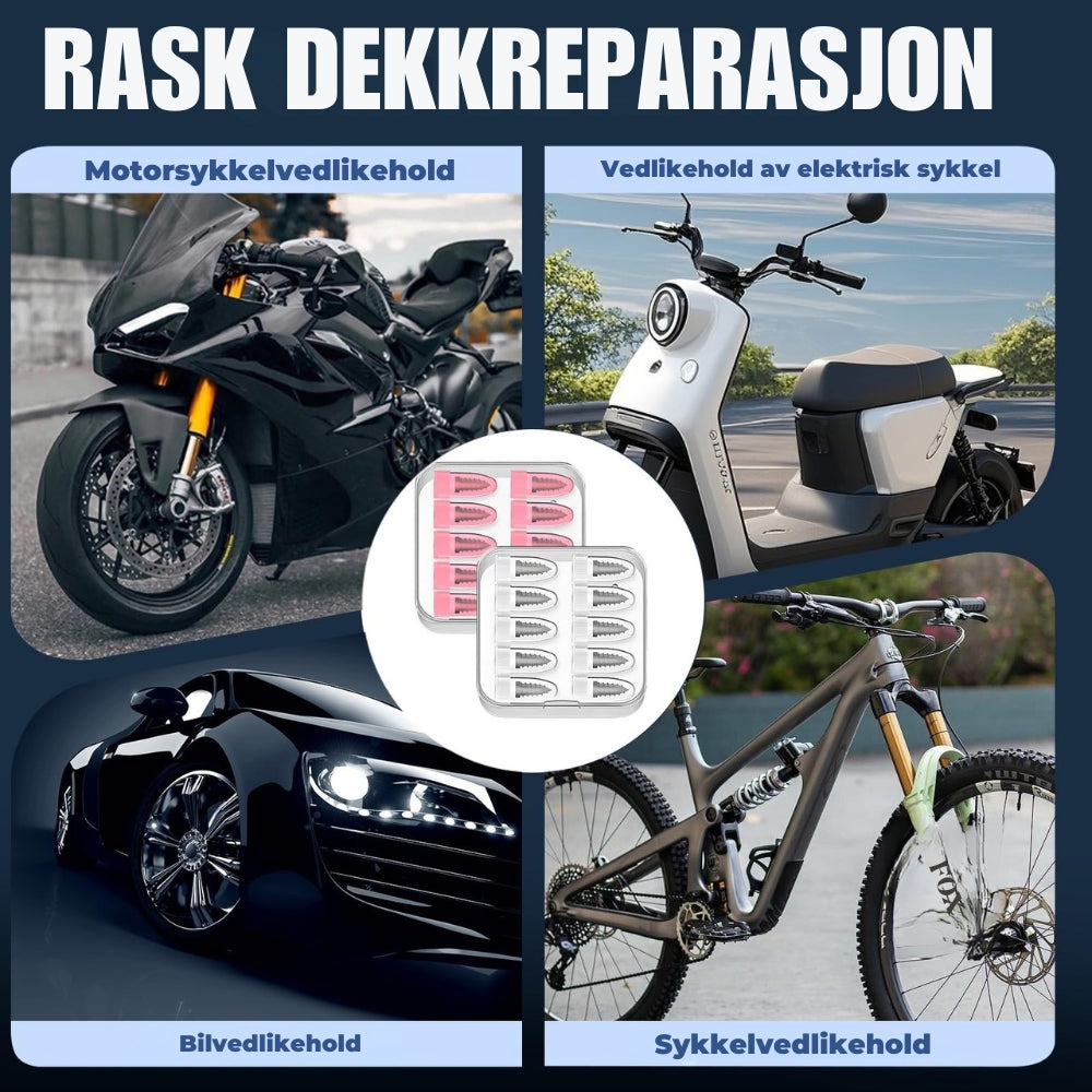 TireSnap – Selvbetjent dekkreparasjonssett med gummispiker for slangeløse dekk