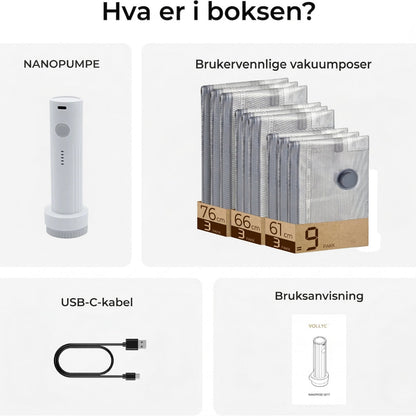 TurboVac Pro™ - 9 vakuumposer + oppladbar pumpe – perfekt for reise